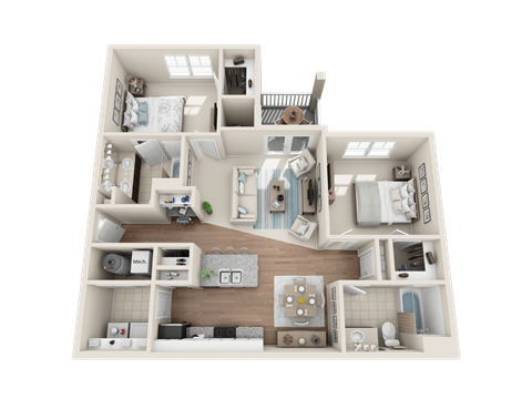 Floor plan for 2 beds, 2 baths, 1013 sqft
